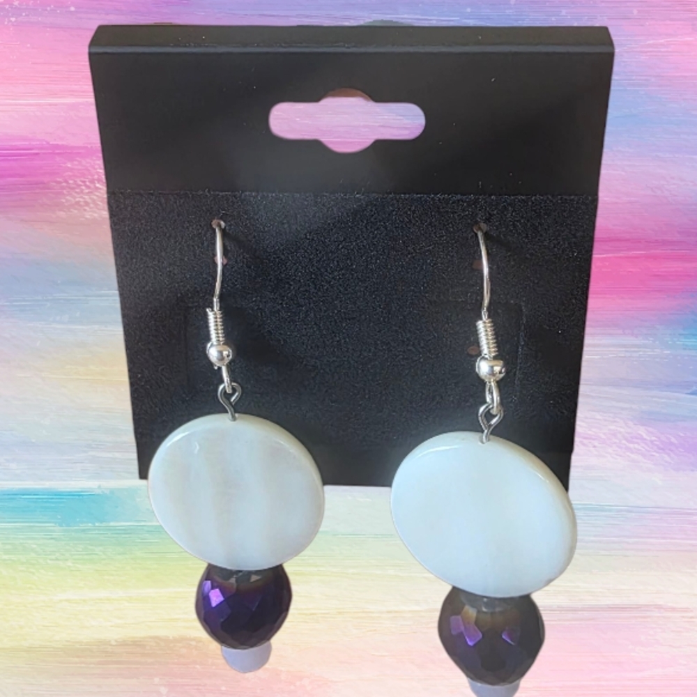 Chic White and Purple Drop Earrings
